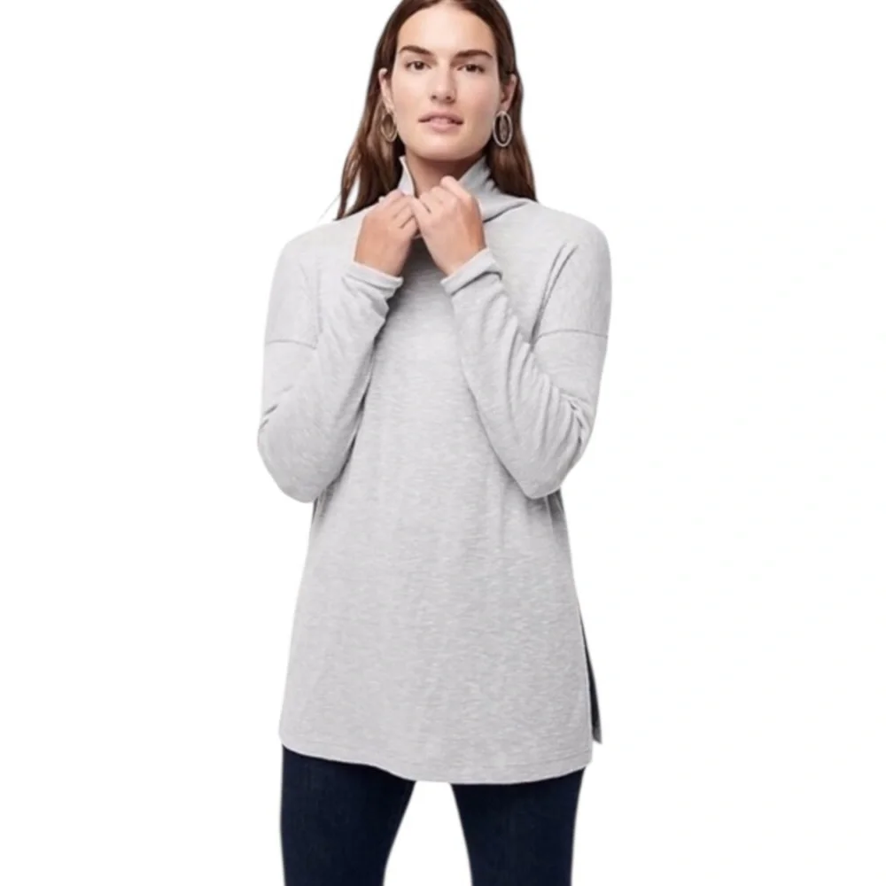 J.CREW VINTAGE FLEECE SPACE GRAY LONG SLEEVE TURTLENECK TUNIC TOP M